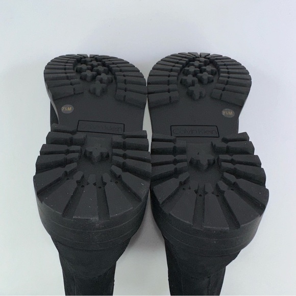 CALVIN KLEIN Mens Black Pull Tab Lorenzo Round Toe Block Heel Leather Boots - Picture 7 of 8